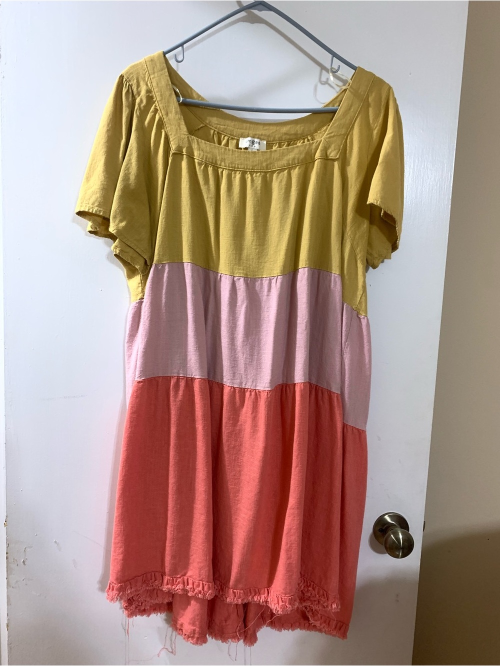 Girls Colorblock Tiered Dress in Mustard, Pink & Coral